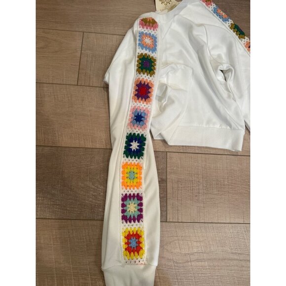 Rainbow Flower Sleeve White Sweatshirt By Rebellion Again - Polyester Womens L - Picture 7 of 8